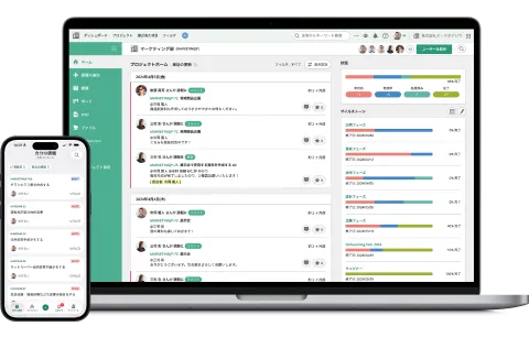 Backlog利用イメージのキャプチャ。PCやスマートフォンでBacklogを開いている。
